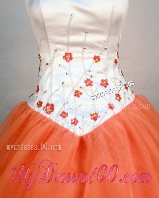 Orange and White Lovely Strapless Beading and Appliques Quinceneara Dress